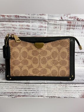 Coach Dreamer Wristlet Clutch Sign Canvas Tan Black Missing Wristlet Strap